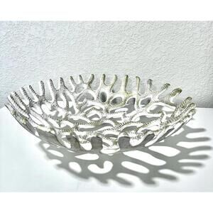 Centerpiece Bowl Coral Reef Metal White & Gold Nautical Design Large Home Decor